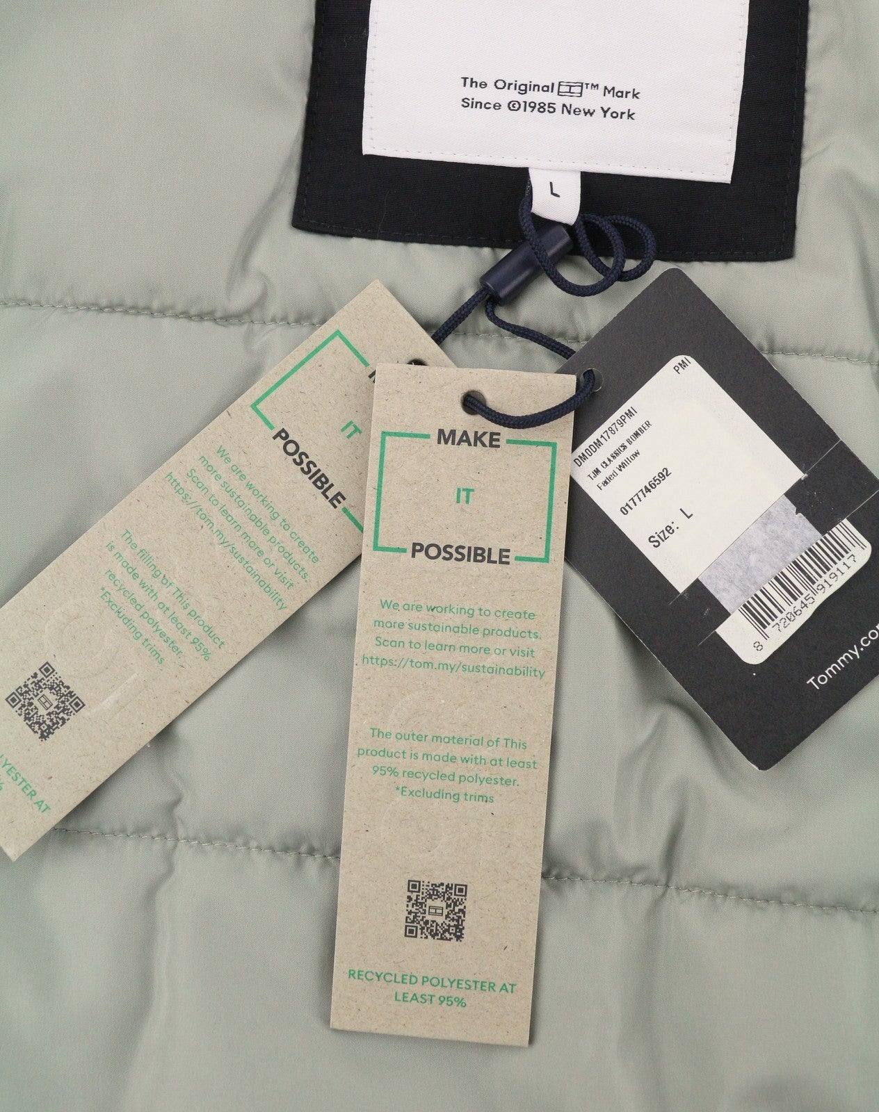 TOMMY HILFIGER Classics Bomber Men Jacket L Faded Willow Padded Bomber RRP260