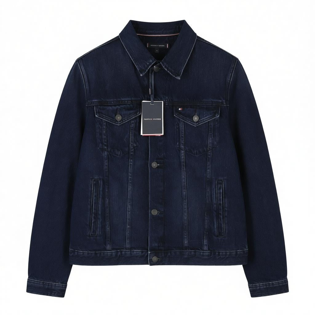 TOMMY HILFIGER Trucker Jkt Rgd Men Jacket M Navy Blue Denim Button-Up RRP159