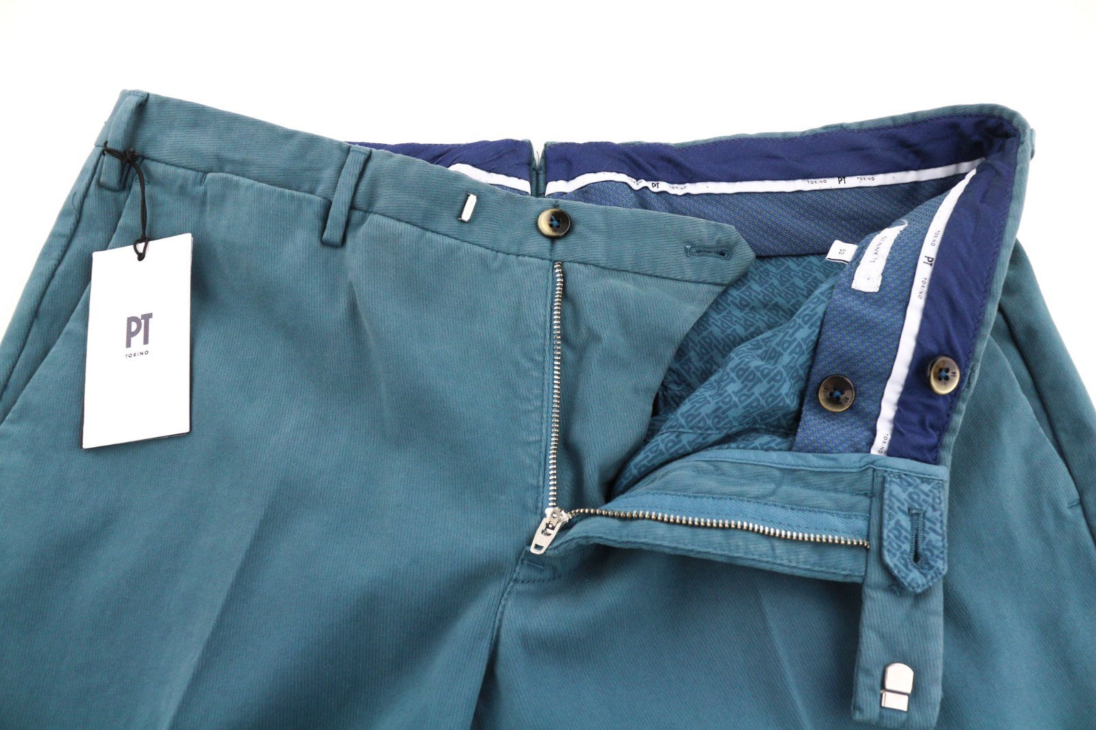 PT TORINO Men's Trousers 54 W38 Blue Skinny Cotton Stretch Pleated Clean Look
