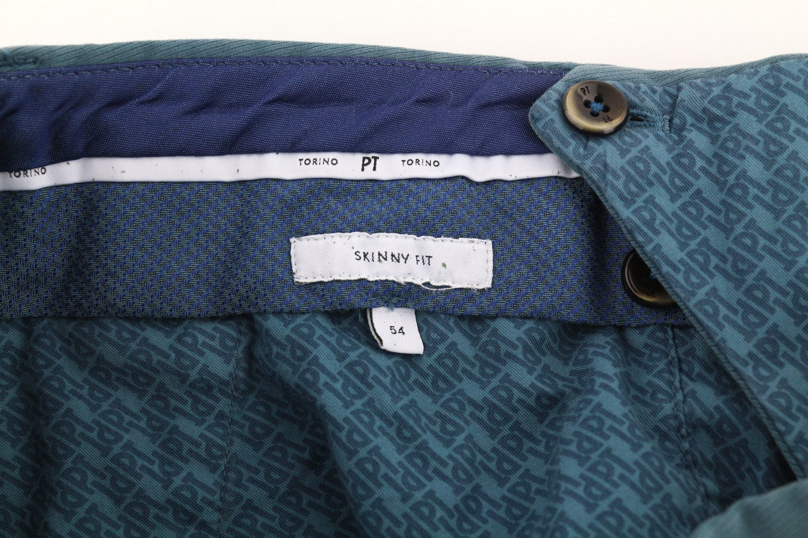 PT TORINO Men's Trousers 54 W38 Blue Skinny Cotton Stretch Pleated Clean Look