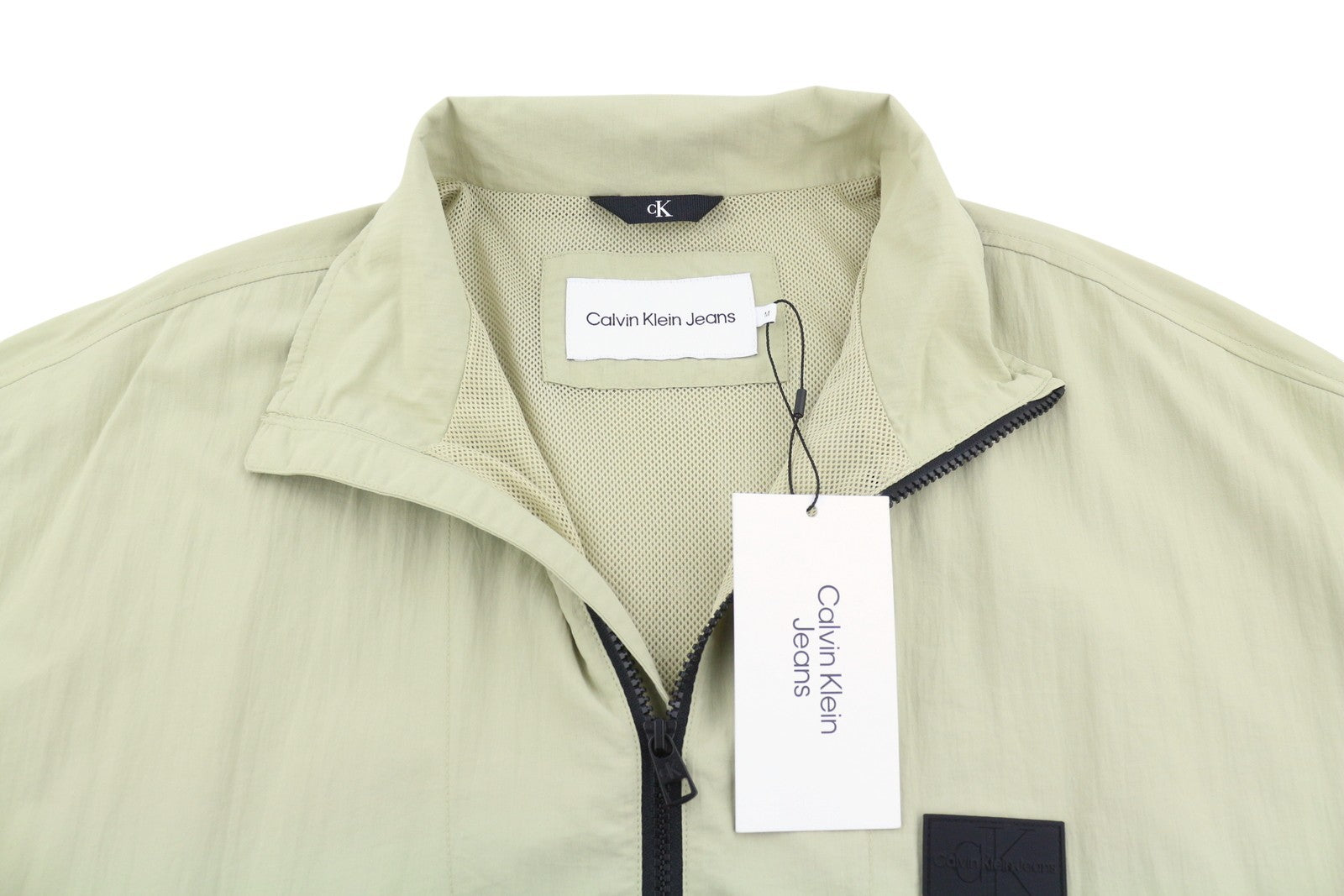 CALVIN KLEIN Mix Media Popover Men Jacket M Green Half Zip Neck Logo Anorak