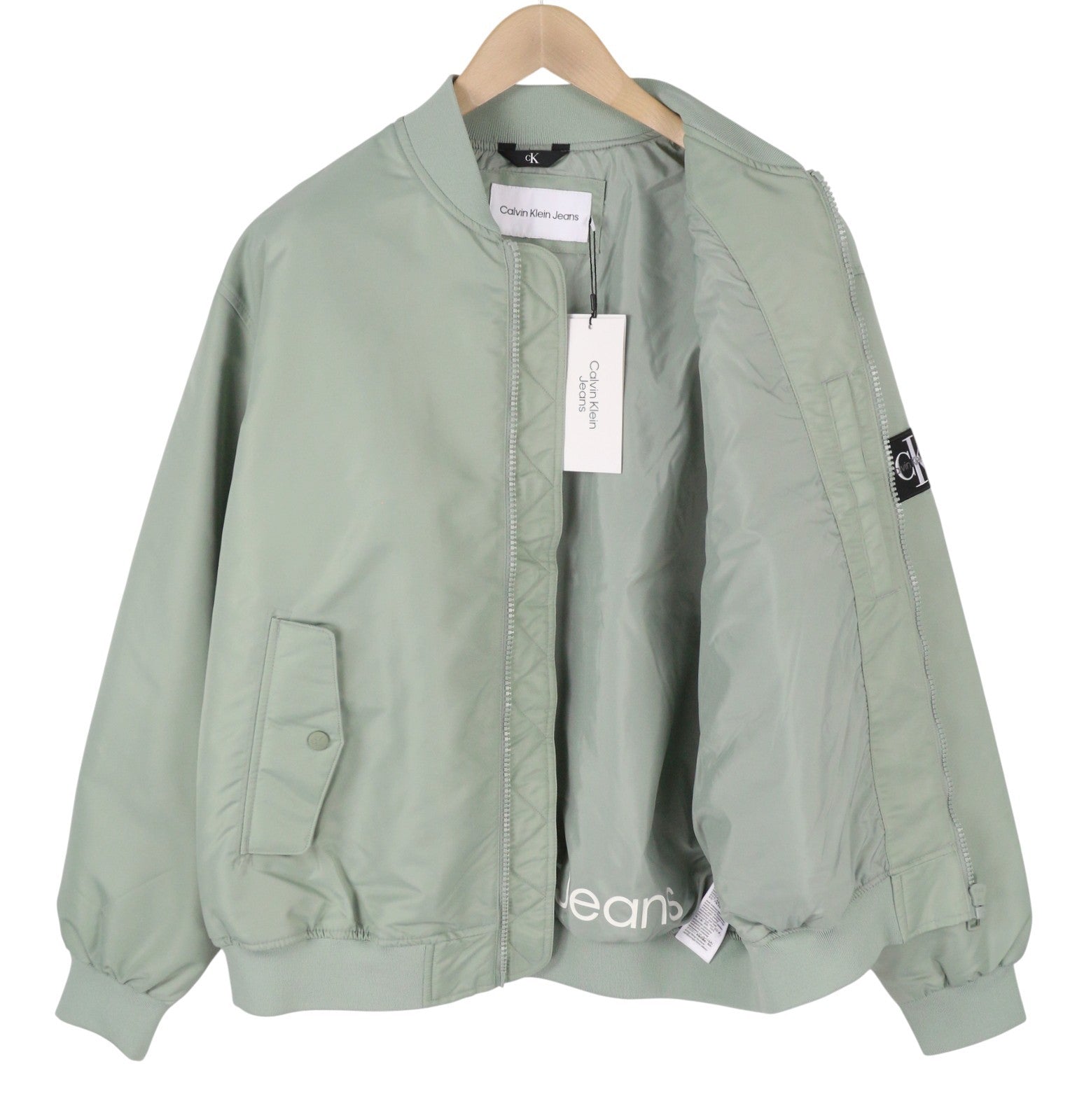 CALVIN KLEIN Men Jacket S Slate Grey Insulated Full Zip Logo Bomber RRP129