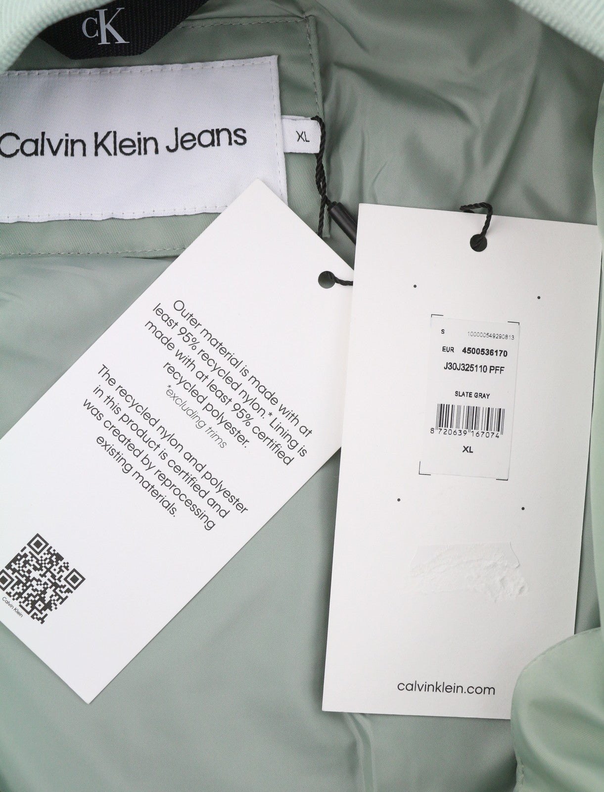 CALVIN KLEIN Men Jacket XL Slate Grey Insulated Full Zip Logo Bomber RRP129