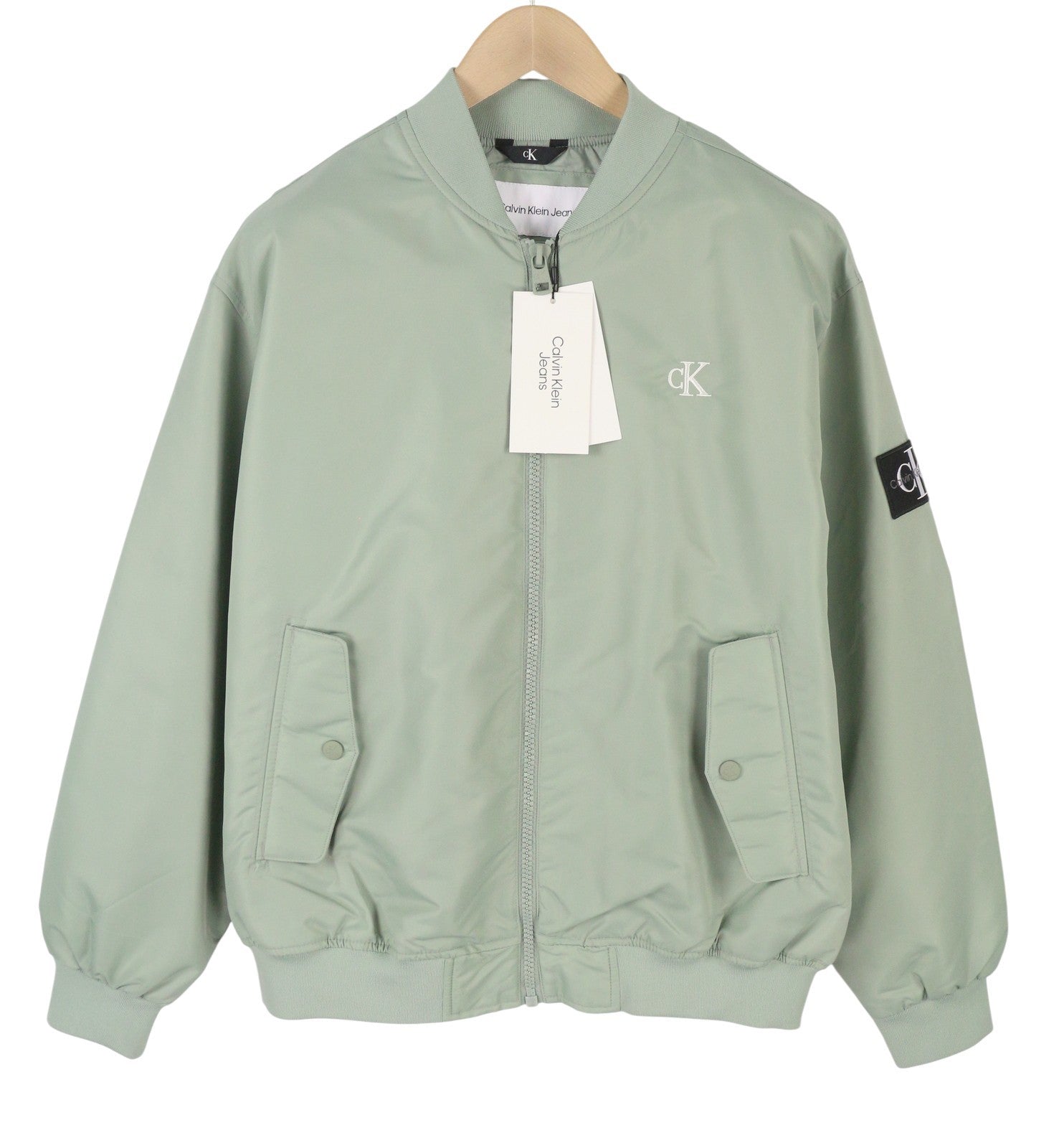 CALVIN KLEIN Men Jacket XL Slate Grey Insulated Full Zip Logo Bomber RRP129