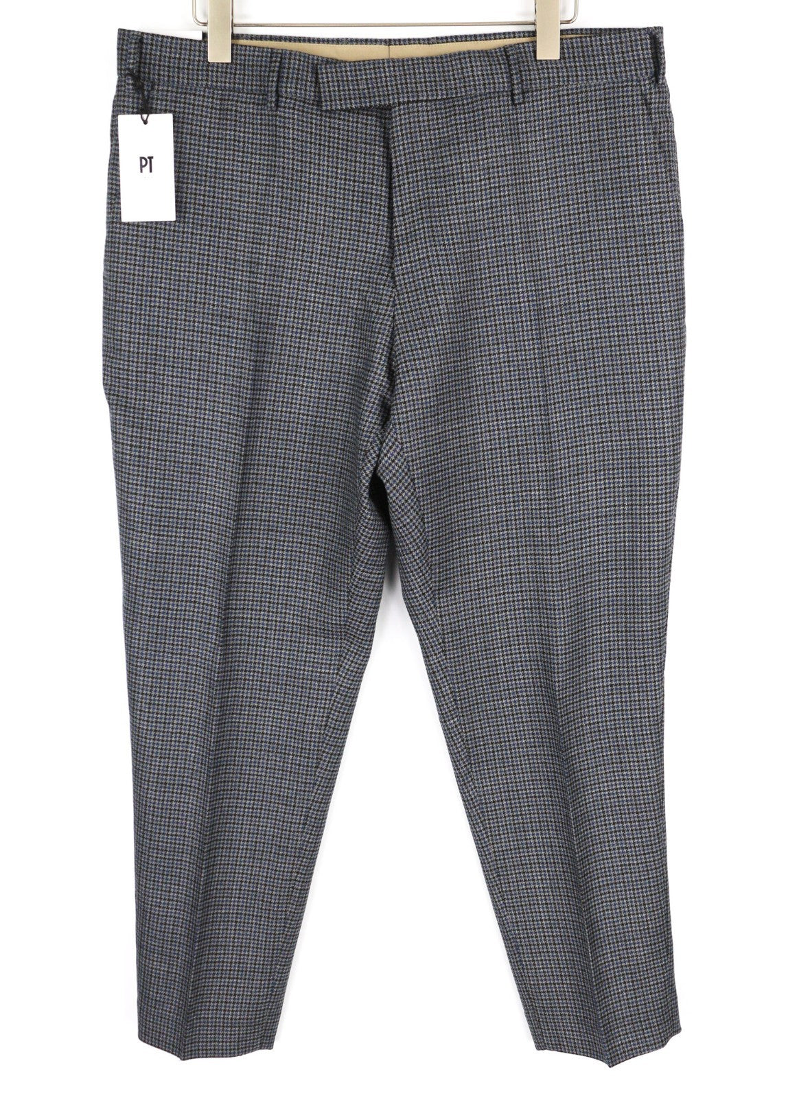 PT TORINO Men's Trousers 56 W39 Blue Grey Rebel Fit Wool Patterned Pleated