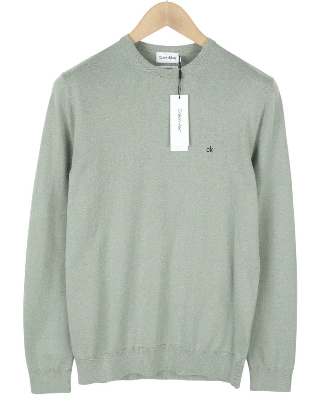 CALVIN KLEIN Cotton Silk Blend Men Jumper S Slate Grey Crew Neck Knit Pullover