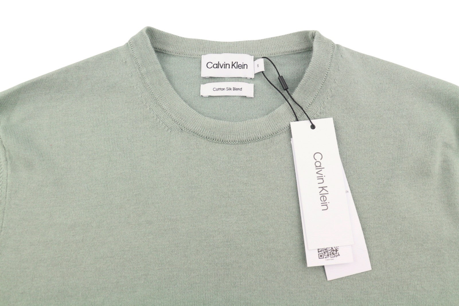 CALVIN KLEIN Cotton Silk Blend Men Jumper S Slate Grey Crew Neck Knit Pullover