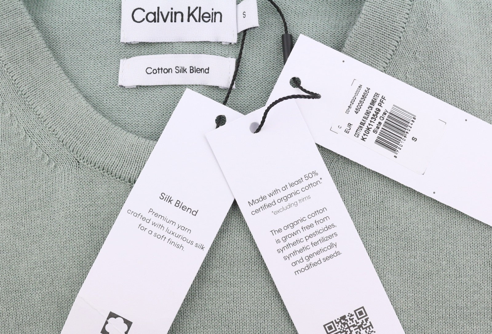 CALVIN KLEIN Cotton Silk Blend Men Jumper S Slate Grey Crew Neck Knit Pullover