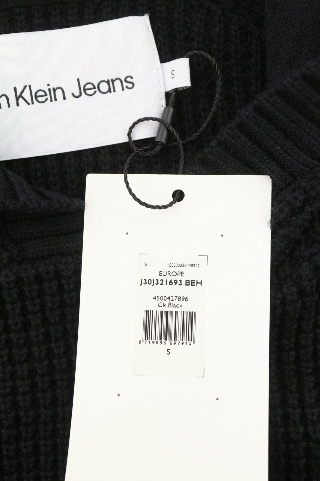 CALVIN KLEIN Men Jumper S Black Cotton Knit Hooded Stretch Logo Pullover