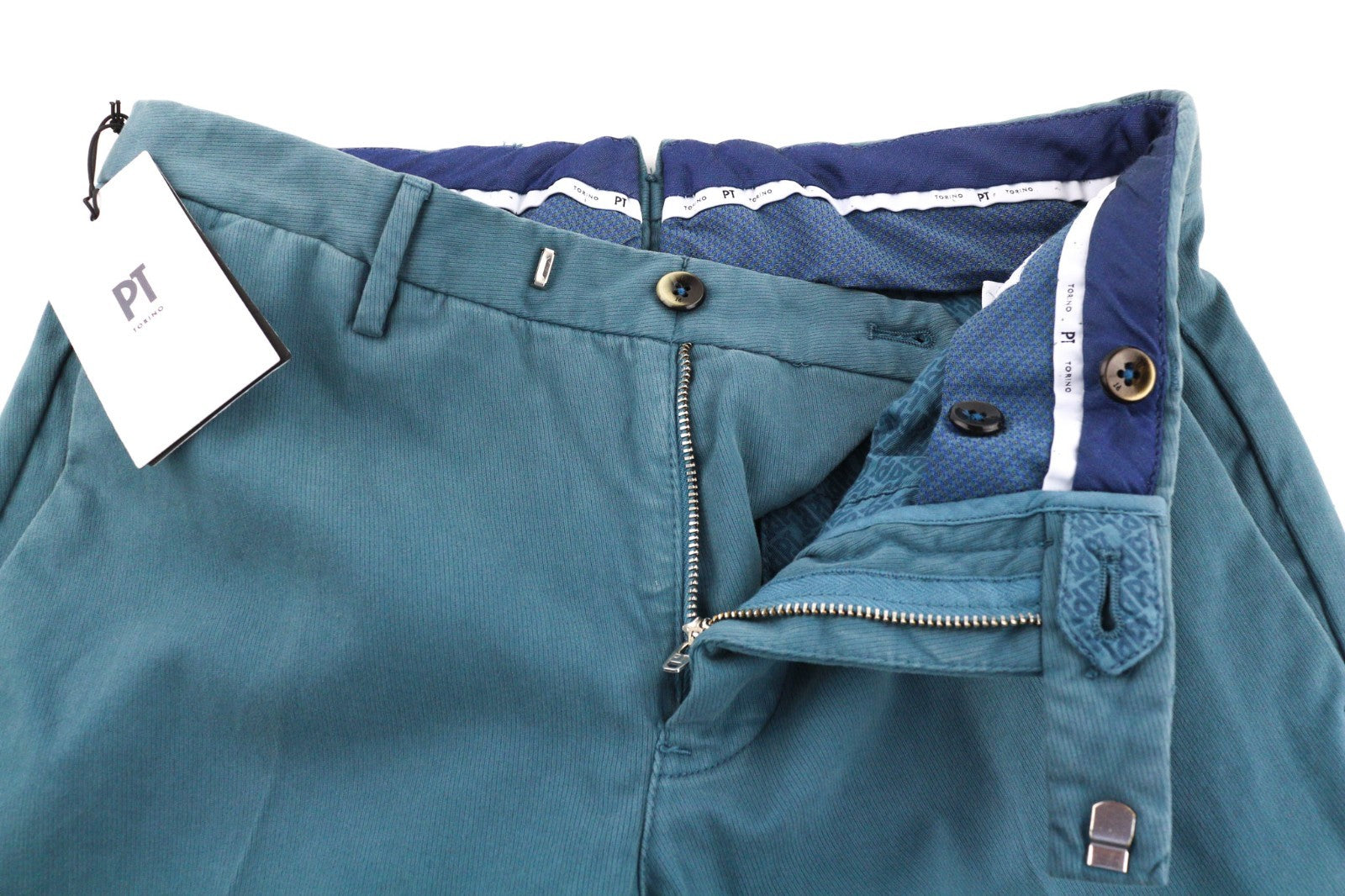 PT TORINO Men's Trousers 44 W28 Blue Skinny Cotton Stretch Pleated Tailored