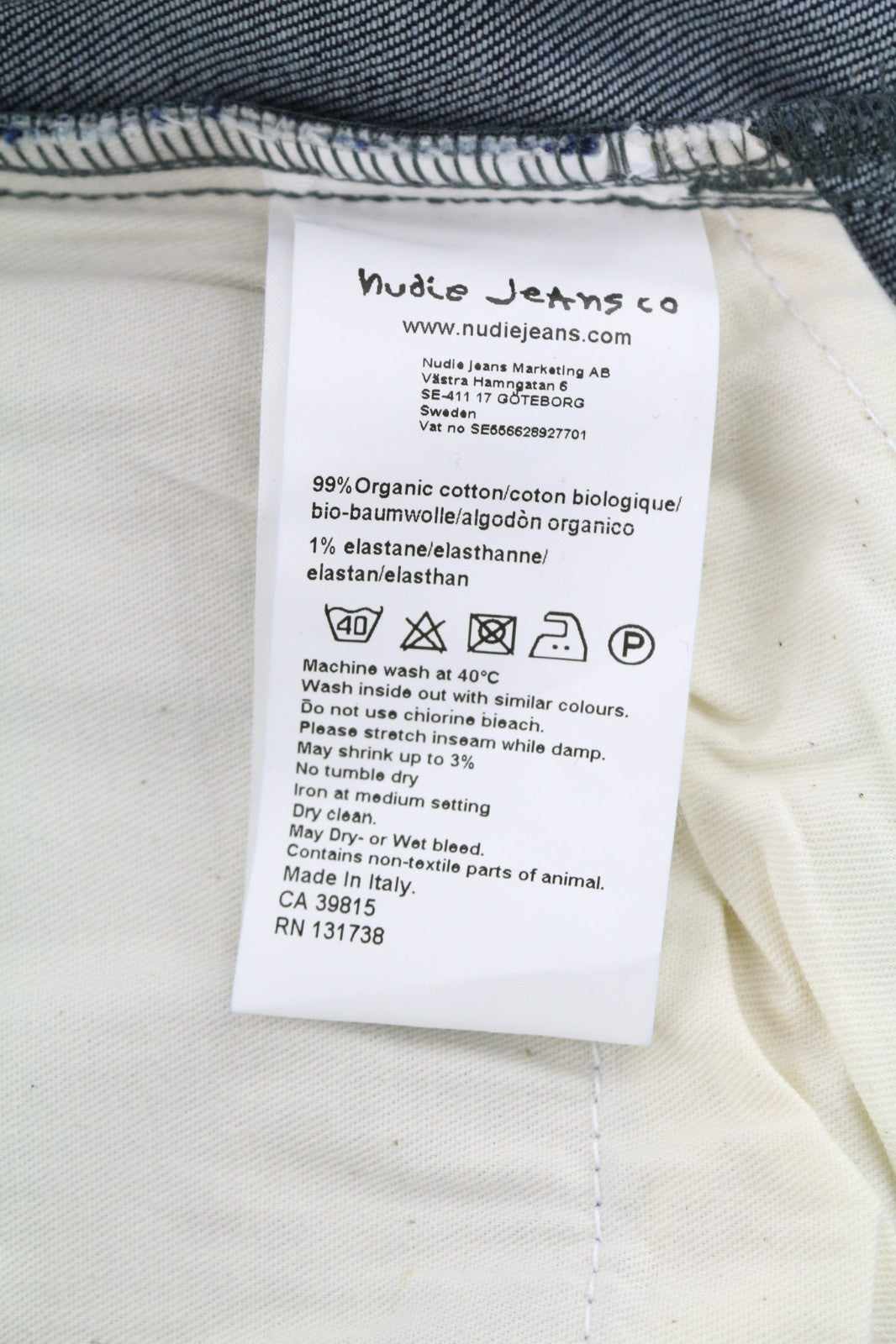 NUDIE JEANS Thin Finn Men's Jeans W30/L34 Organic Dark Dry Denim Zip Blue Logo