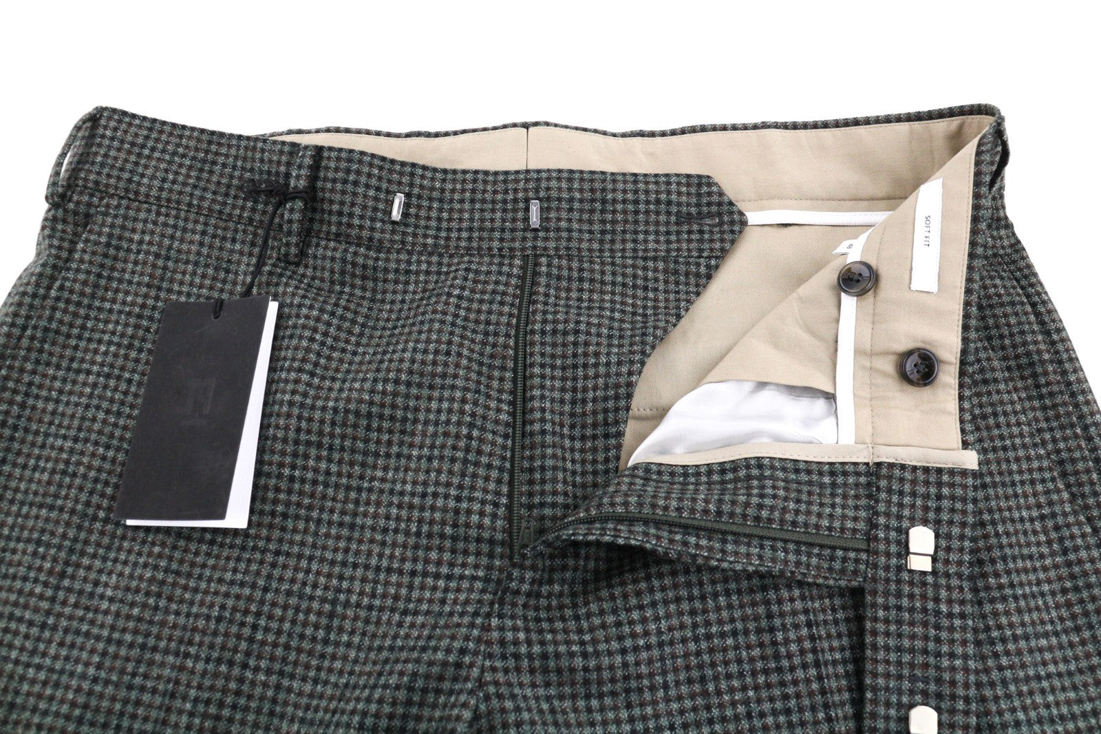 PT TORINO Men's Trousers 48 W34 Grey Soft Fit Pure Wool Patterned Pleated