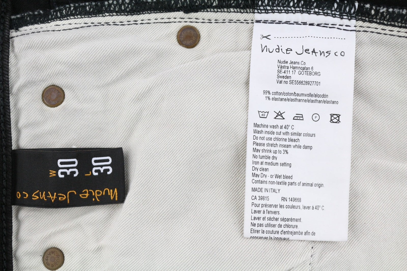 NUDIE JEANS Pipe Led Men's Jeans W30/L30 Grey Marble Organic Skinny Washed Zip