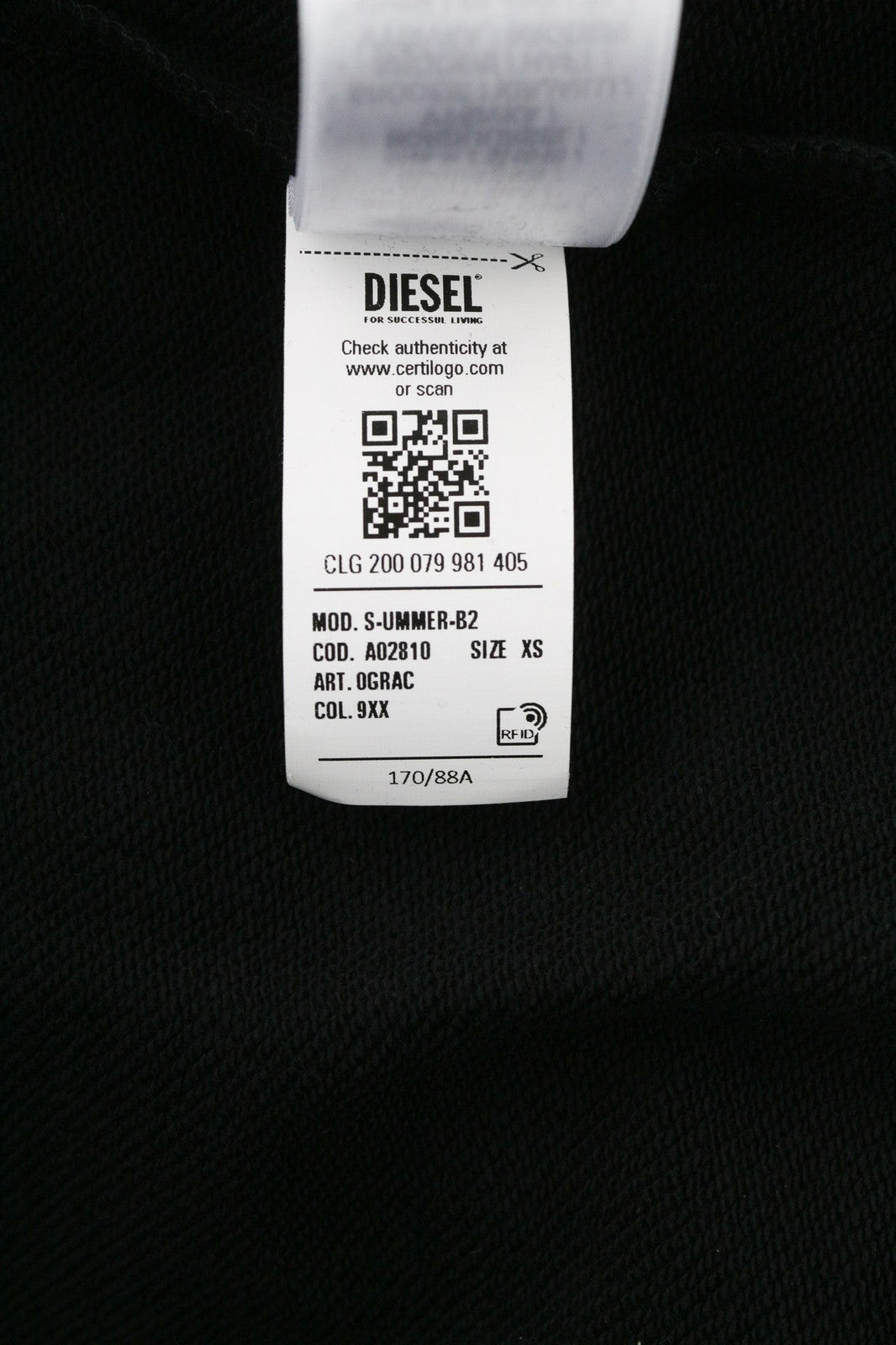 DIESEL S-Ummer-B2 Men's Hoodie XS Black Logo Pull On Kangaroo Pocket RRP150