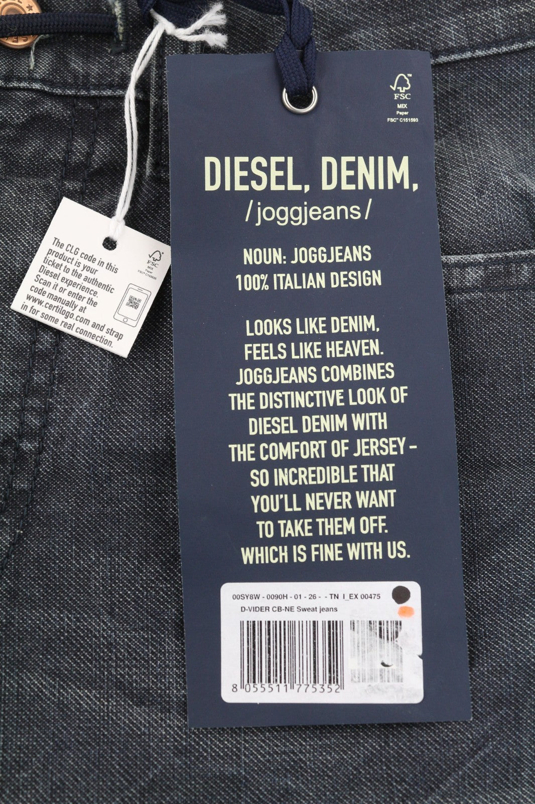 DIESEL D-Vider CB-NE 0090H Men's Jeans W26 Blue Jogg Sweat Carrot Stretch Fit