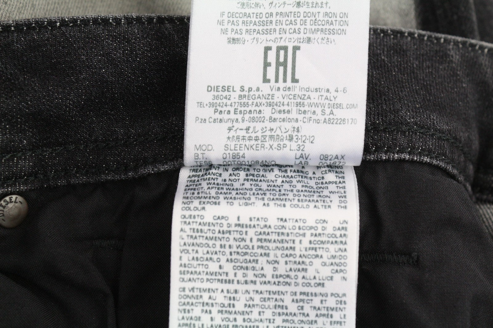 DIESEL Sleenker-X-SP 082AX Men's Jeans W32/L32 Grey Slim Skinny Stretch Washed