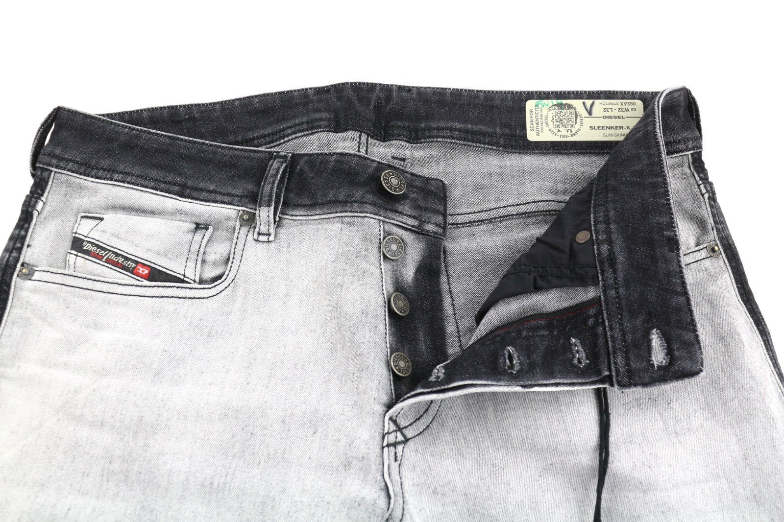 DIESEL Sleenker-X-SP 082AX Men's Jeans W32/L32 Grey Slim Skinny Stretch Washed