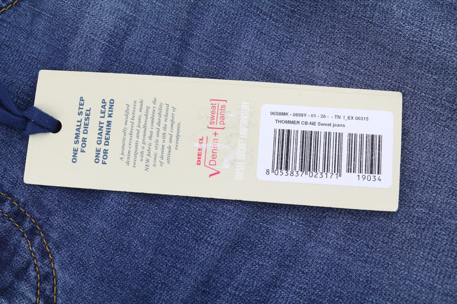 DIESEL Thommer CB-NE 0699Y Men's Jeans W26 Blue Jogg Sweat Slim Stretch Wash