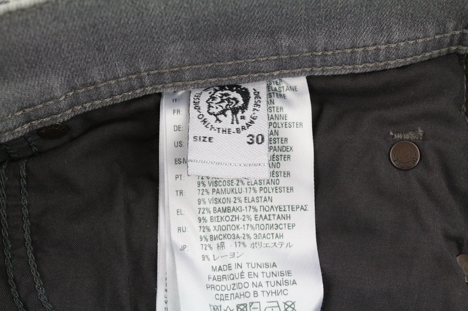 DIESEL Tepphar 0687W Men's Jeans W30/L32 Grey Slim Carrot Stretch Ripped Look