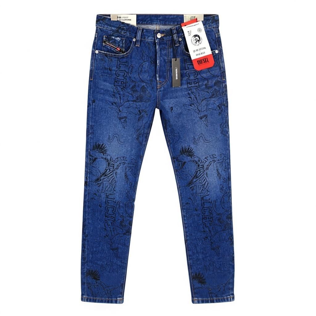 DIESEL Mharky-SP 0078S Men's Jeans W32/L32 Blue Skinny Pure Cotton Printed
