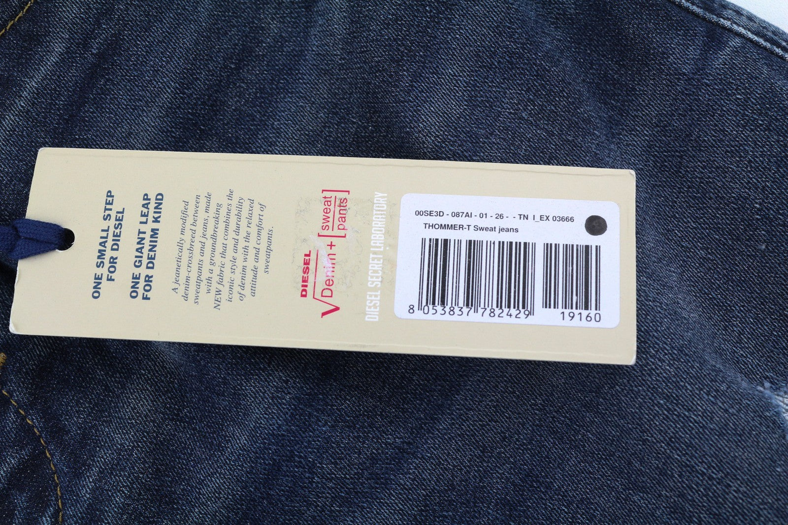 DIESEL Thommer-T 087AI Men's Jeans W26 Blue Jogg Sweat Slim Distressed Style