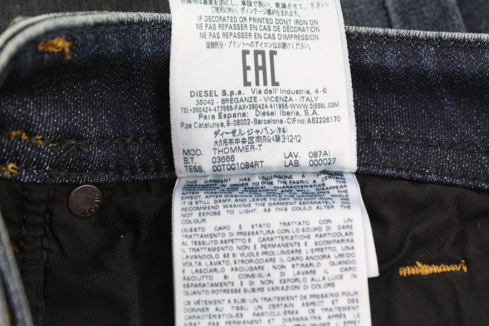 DIESEL Thommer-T 087AI Men's Jeans W26 Blue Jogg Sweat Slim Distressed Style