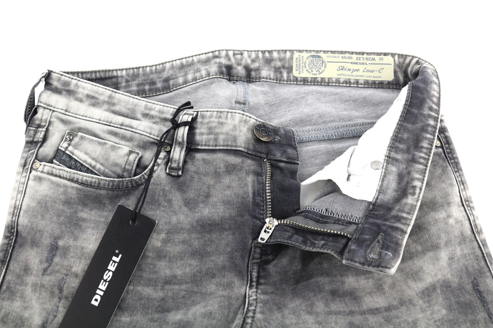 DIESEL Skinzee Low-C 0679S Women's Jeans W28/L32 Grey Slim Skinny Washed Fit