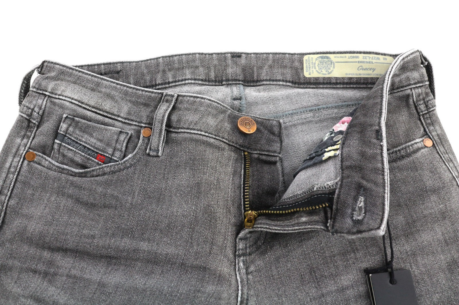 DIESEL Gracey 084GT Women's Jeans W27/L32 Grey Super Slim Skinny Ripped Wash