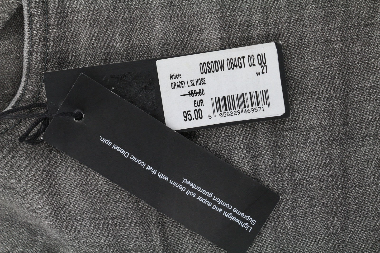 DIESEL Gracey 084GT Women's Jeans W27/L32 Grey Super Slim Skinny Ripped Wash