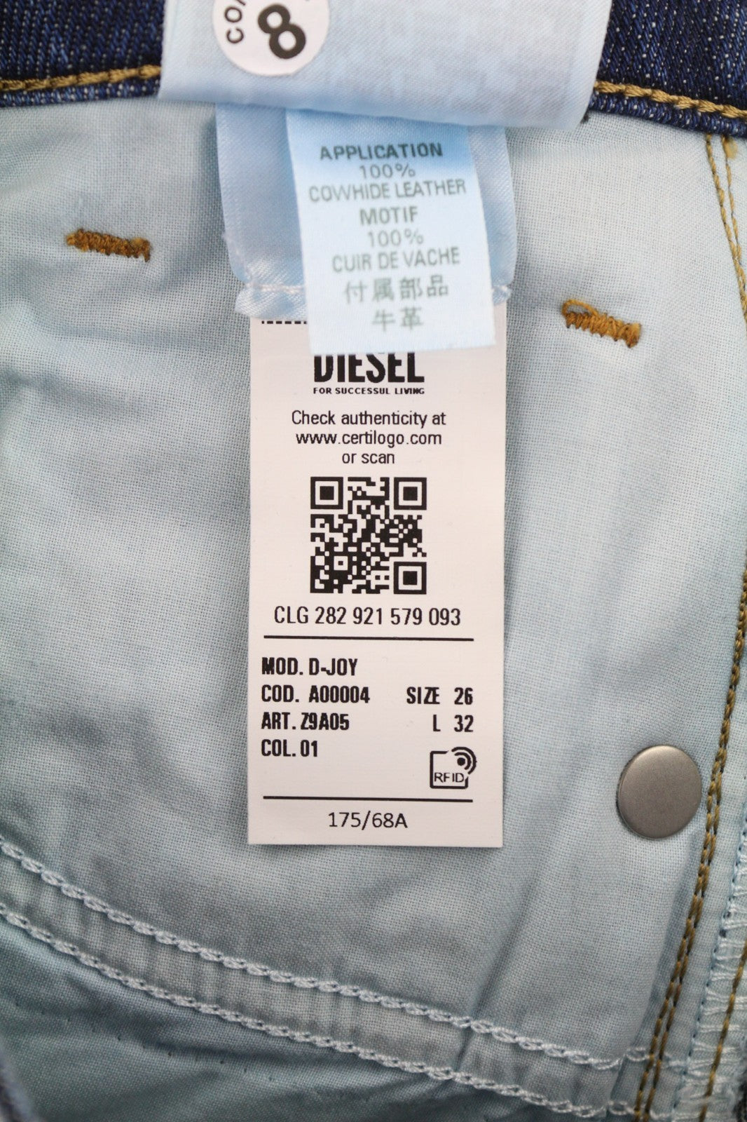 DIESEL D-Joy Z9A05 Women's Jeans W26/L32 Blue Slim Stretch Washed Five Pocket