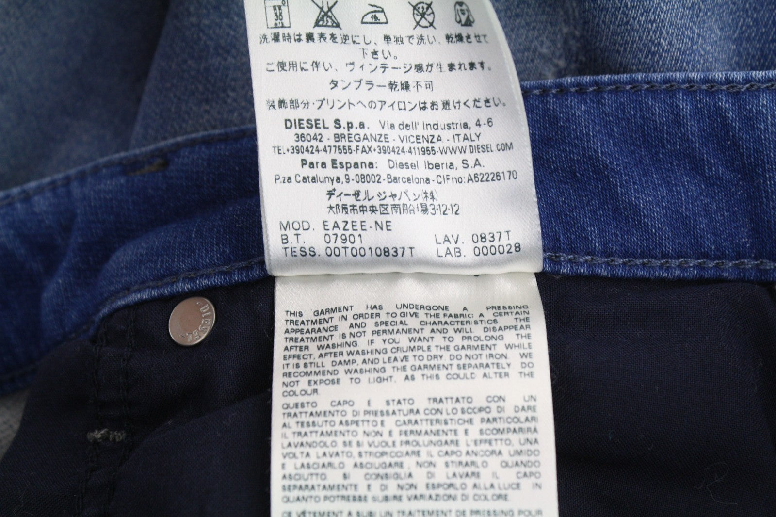 DIESEL Eazee-NE 0837T Women's Jeans W25 Blue Jogg Sweat Boyfriend Crop Style