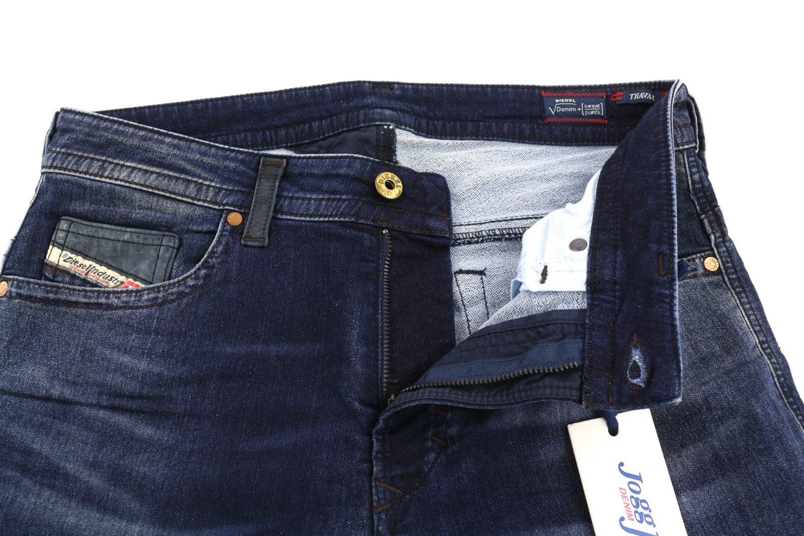 DIESEL Thavar-NE 0607U Men's Jeans W28 Blue Jogg Sweat Slim Ripped Washed