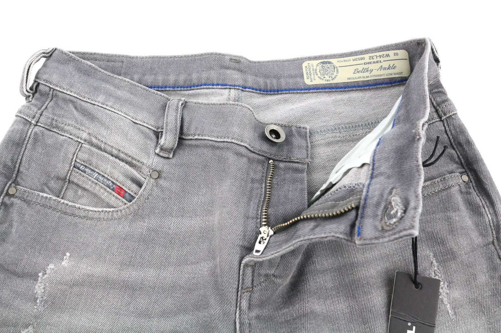 DIESEL Belthy-Ankle 0853H Women's Jeans W24/L32 Grey Slim Straight Distressed