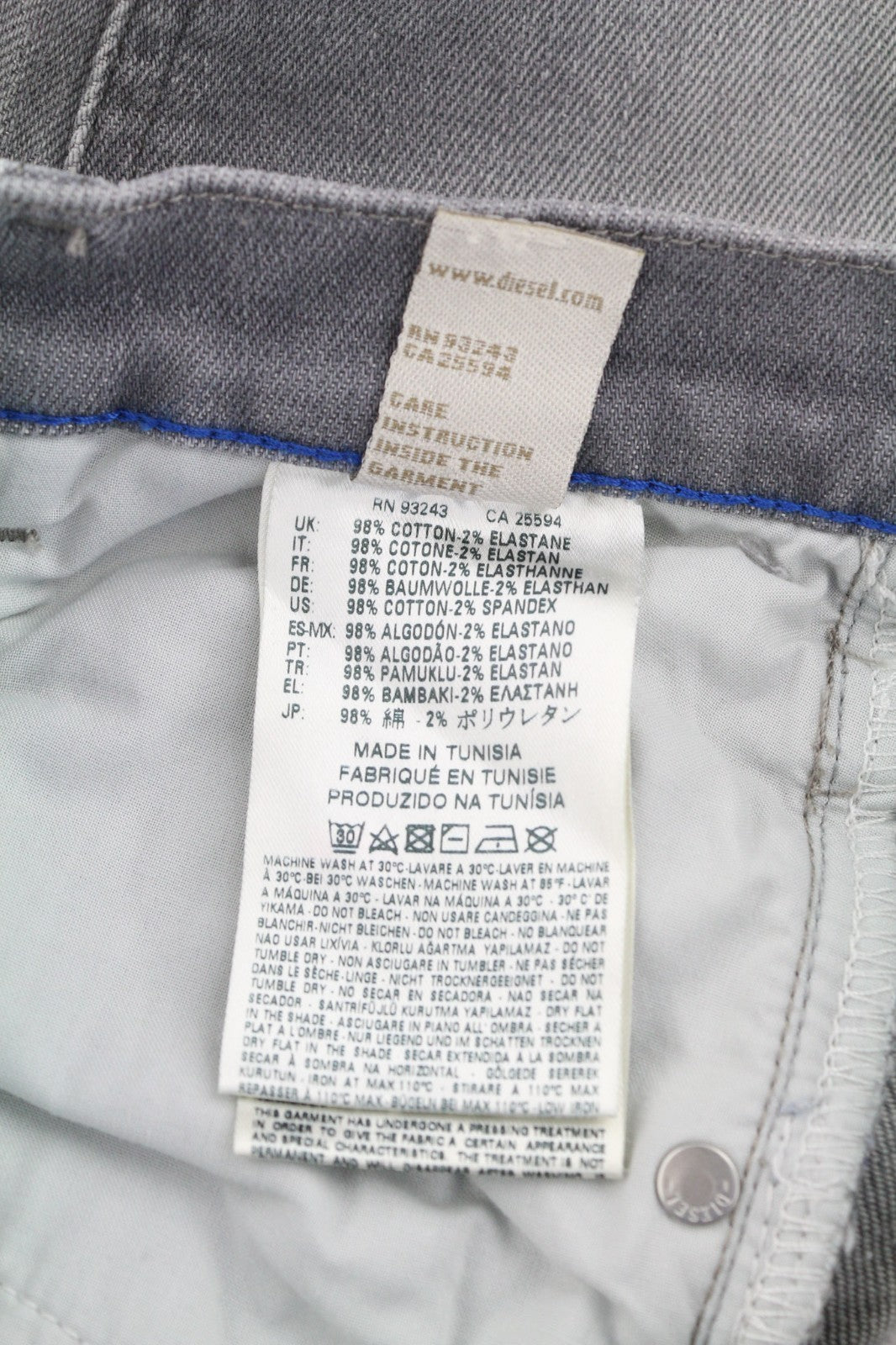 DIESEL Belthy-Ankle 0853H Women's Jeans W24/L32 Grey Slim Straight Washed