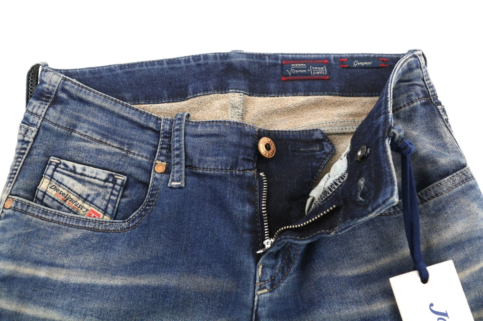 DIESEL Grupee-NE 0603L Women's Jeans W25 Blue Jogg Sweat Super Slim Stretch