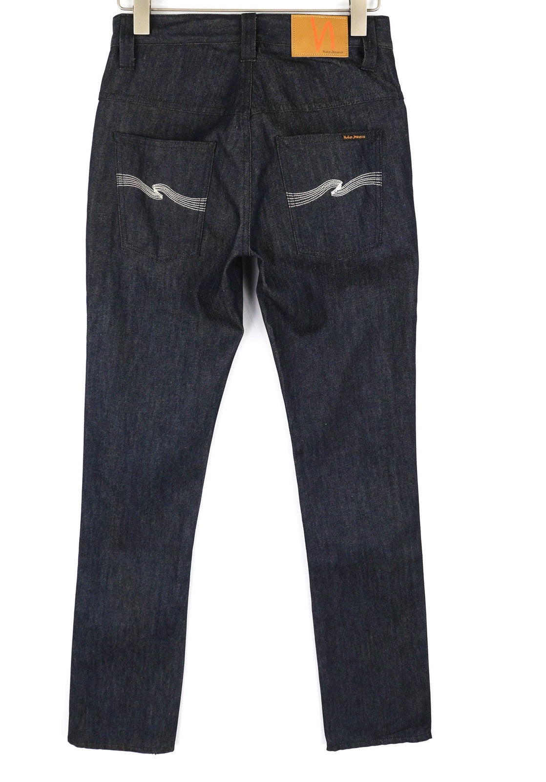 NUDIE JEANS Thin Finn Men's W29/L32 Light Natural Used Zip Fly Dark Blue Denim