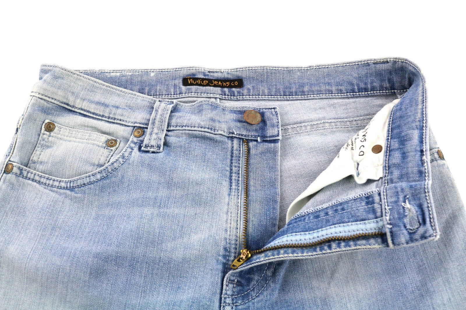 NUDIE JEANS High Kai Men's W29/L34 Light Bleached Indigo Zip Fly Washed Denim