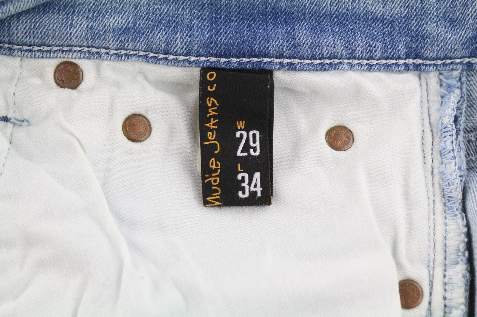 NUDIE JEANS High Kai Men's W29/L34 Light Bleached Indigo Zip Fly Washed Denim