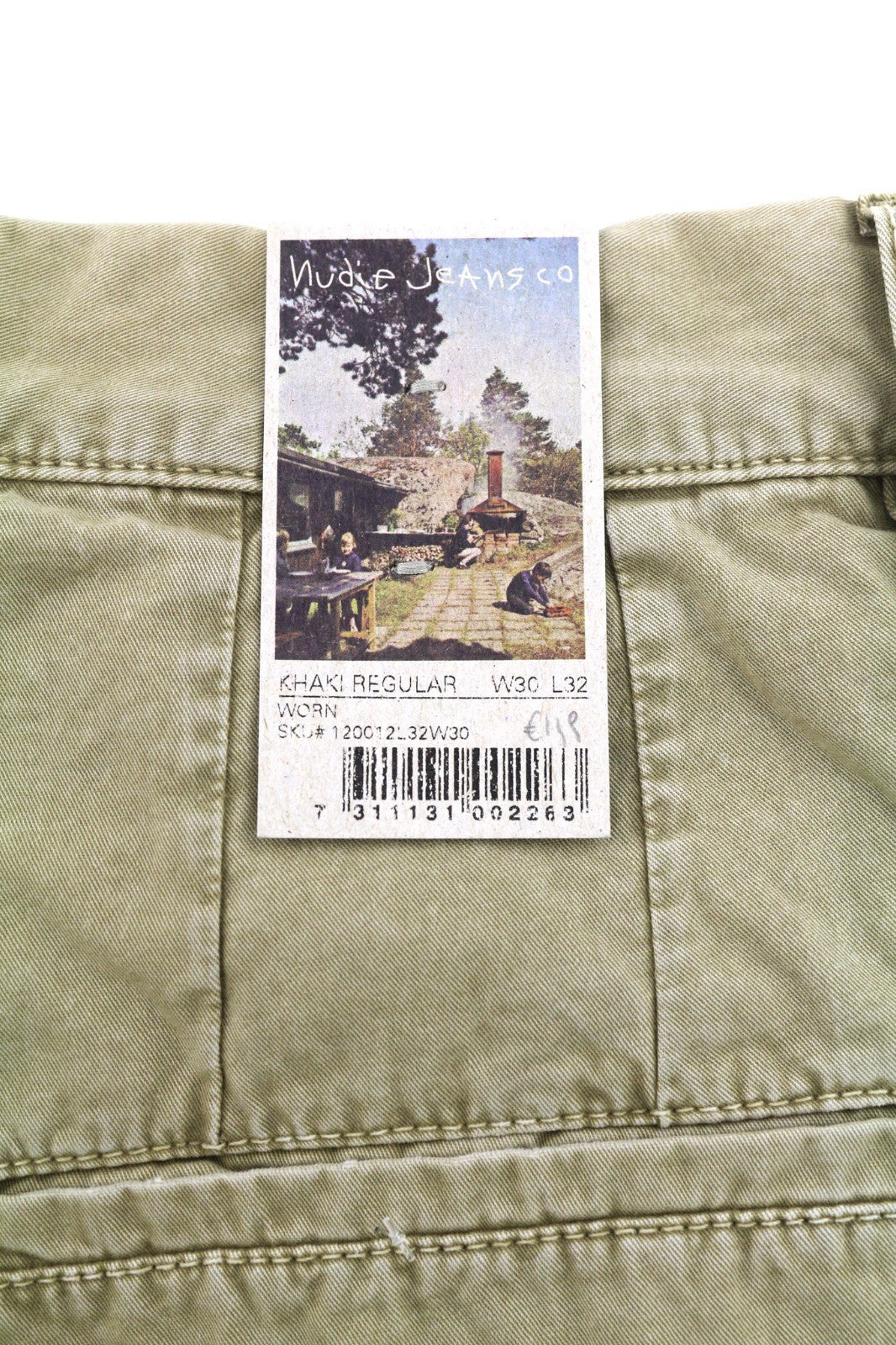 NUDIE JEANS Khaki Regular Men's W30/L32 Mid Beige Chino Buttoned Logo Pockets