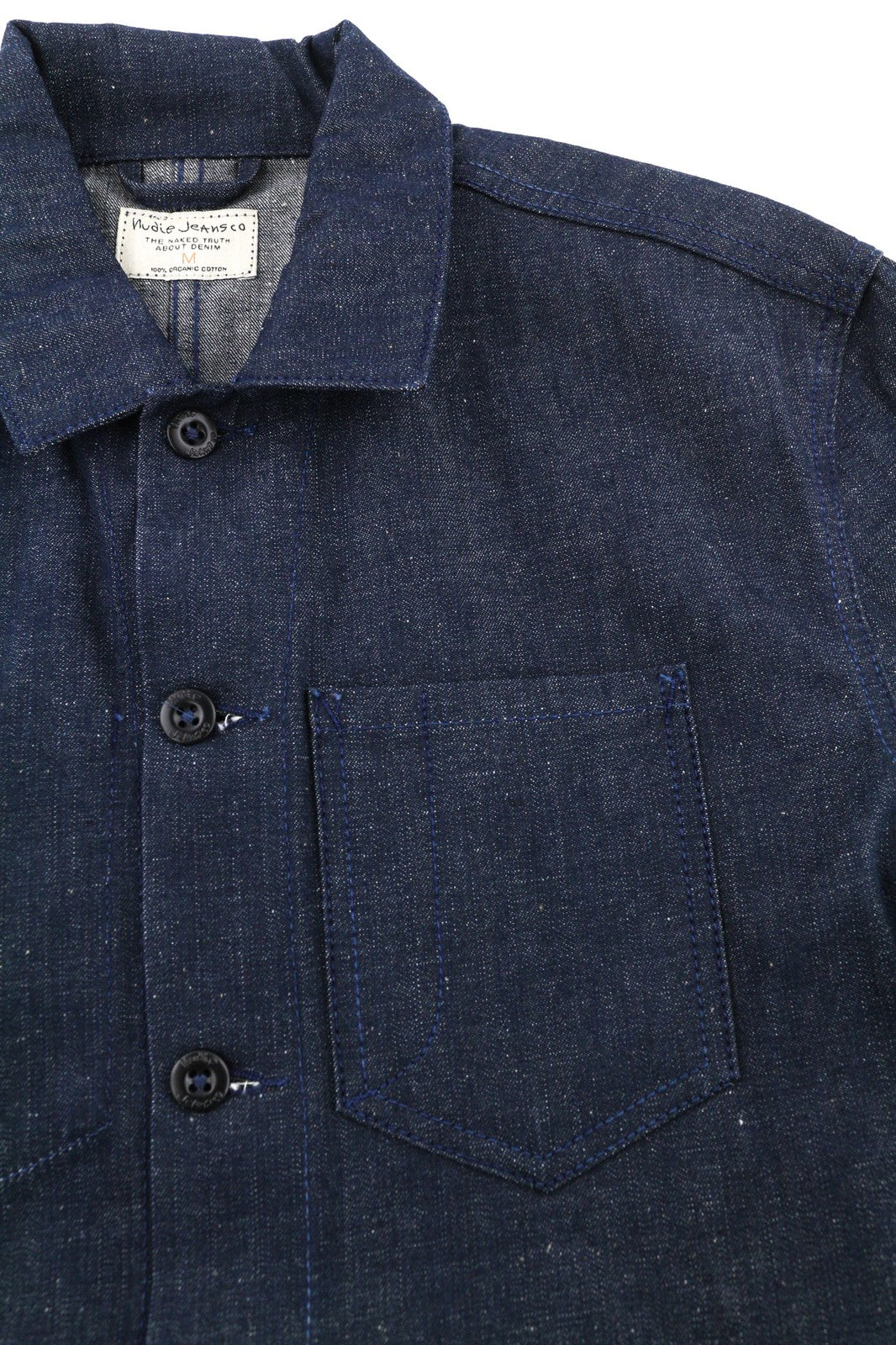 NUDIE JEANS Tryggve Men's Jacket M Dark Two By One Organic Polo Button Denim