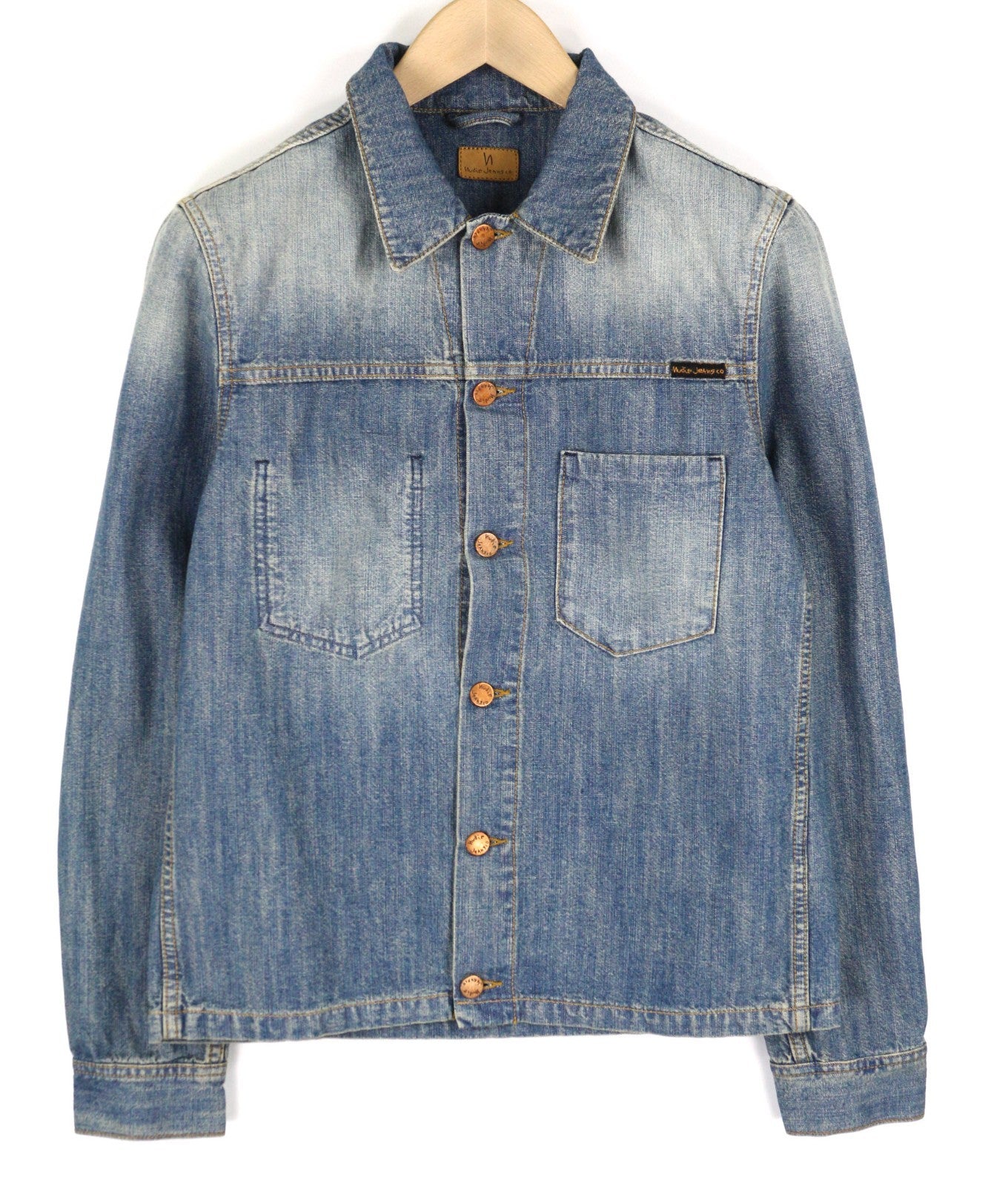 NUDIE JEANS Ronny Men's Jacket S Indigo Dungaree Denim Polo Button Logo Blue