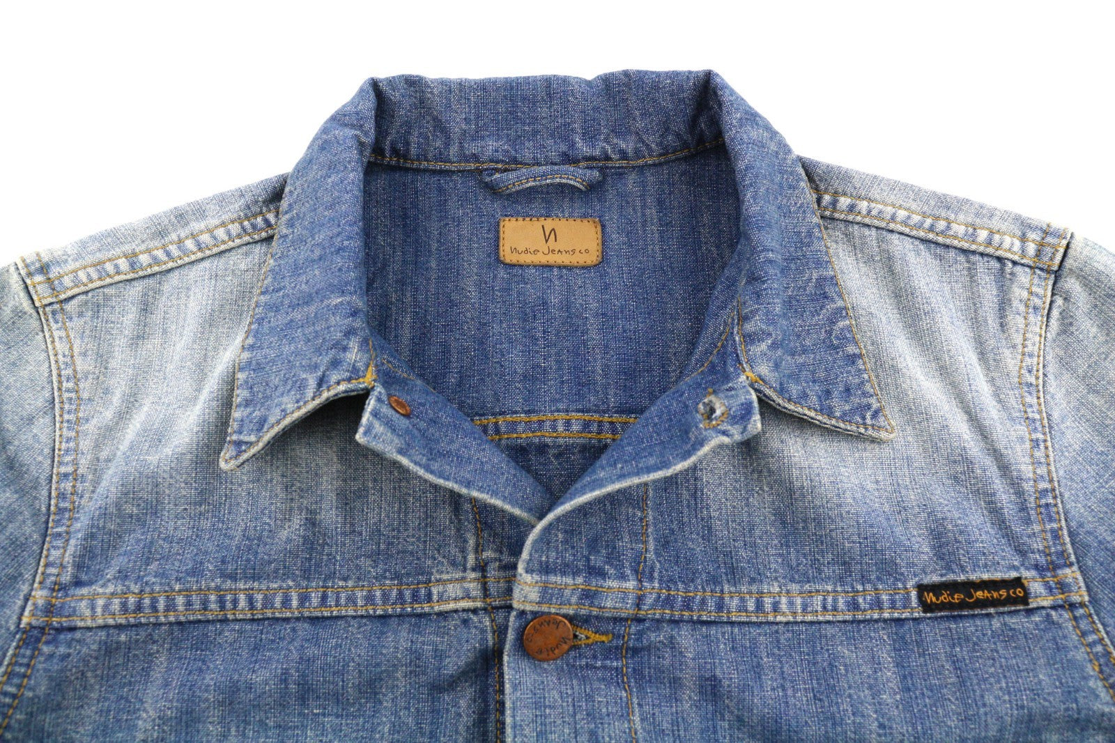 NUDIE JEANS Ronny Men's Jacket S Indigo Dungaree Denim Polo Button Logo Blue