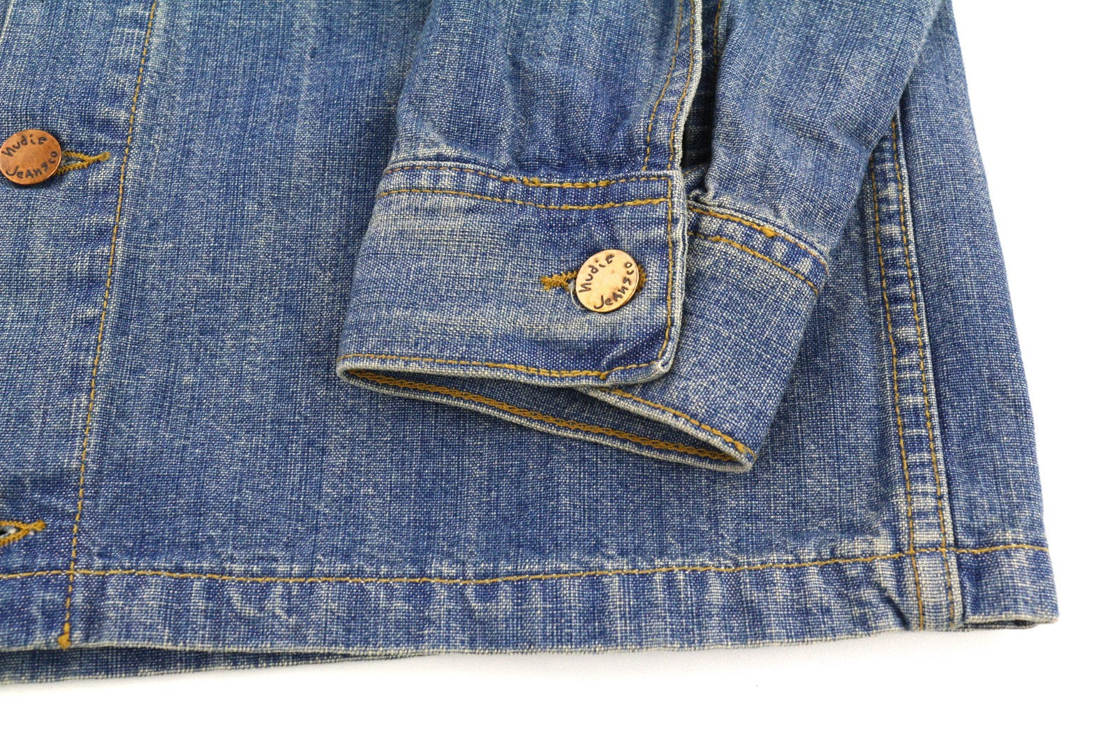 NUDIE JEANS Ronny Men's Jacket S Indigo Dungaree Denim Polo Button Logo Blue