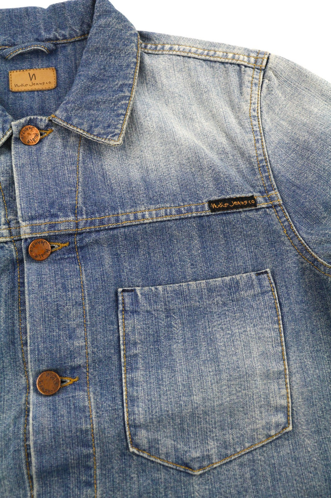 NUDIE JEANS Ronny Men's Jacket S Indigo Dungaree Denim Polo Button Logo Blue