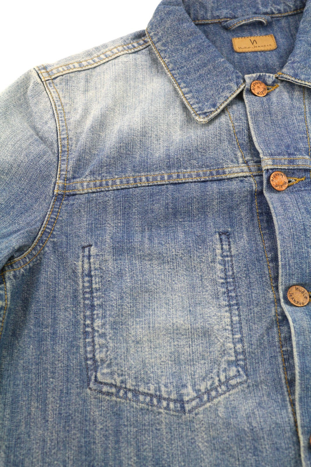 NUDIE JEANS Ronny Men's Jacket S Indigo Dungaree Denim Polo Button Logo Blue