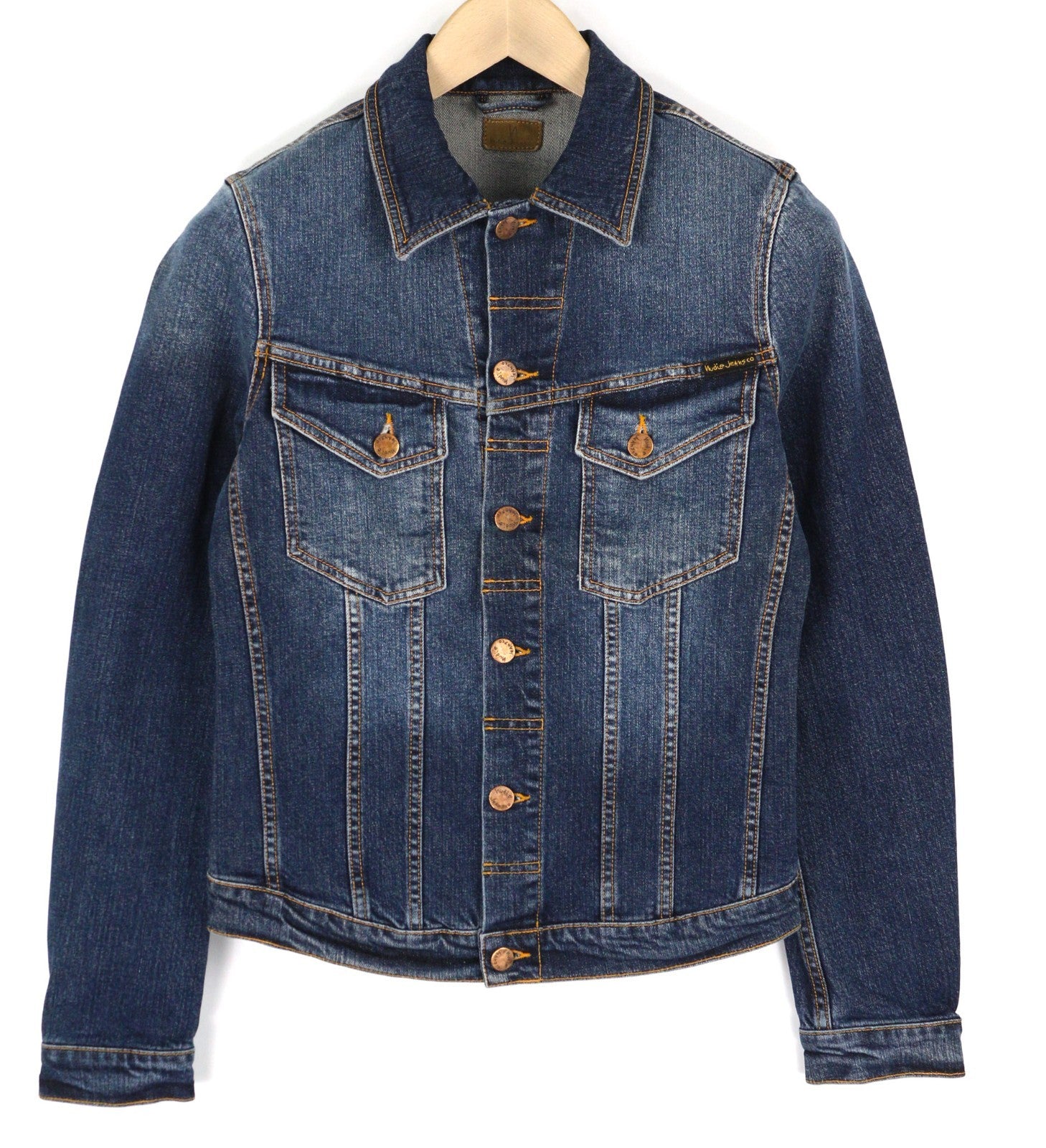 NUDIE JEANS Perry Men's Jacket XS Organic Excellent Blue Washed Denim Button