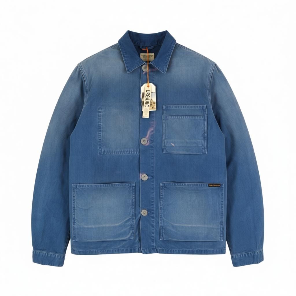 NUDIE JEANS Paul Men's Jacket M Worker Denim Blue Washed Polo Button