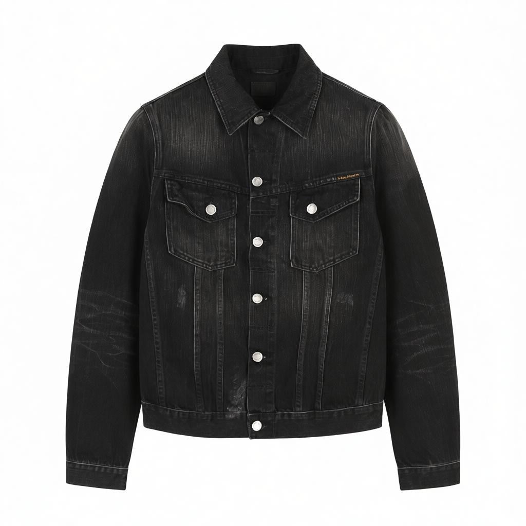 NUDIE JEANS Billy Men's Jacket S Black Lotus Organic Polo Button Washed Denim