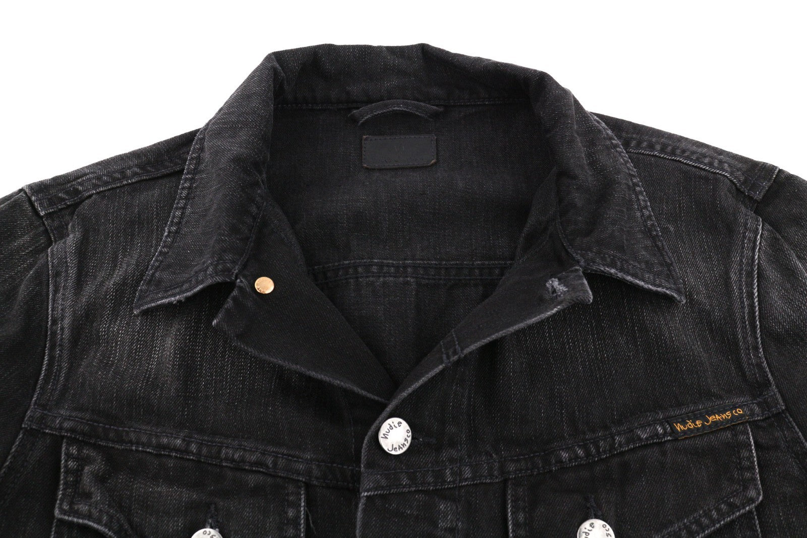 NUDIE JEANS Billy Men's Jacket S Black Lotus Organic Polo Button Washed Denim