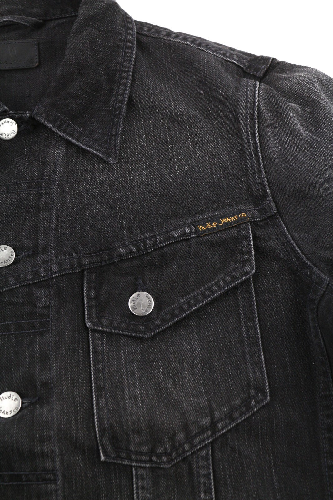 NUDIE JEANS Billy Men's Jacket S Black Lotus Organic Polo Button Washed Denim